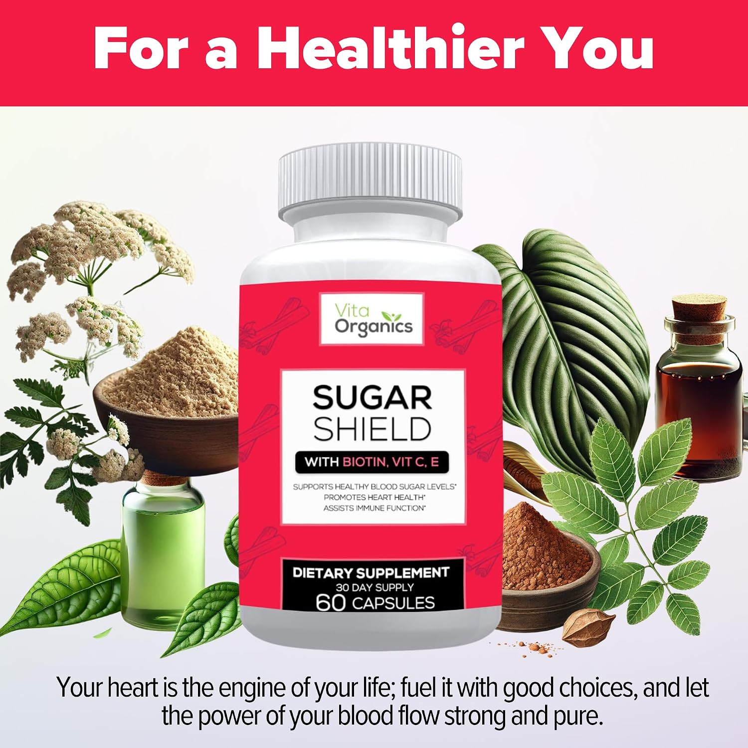 Sugar Shield - Suplemento Avanzado para el Soporte de Azúcar - Biotina, Óxido de Magnesio, Cromo - 60 Cápsulas Vegetales - 30 Días