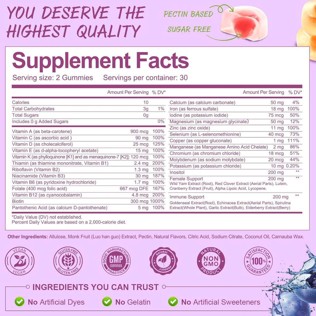 Totaria Multivitamínico para Mujeres 14+ con Hierro - Gominolas Sin Azúcar (Pack de 2)