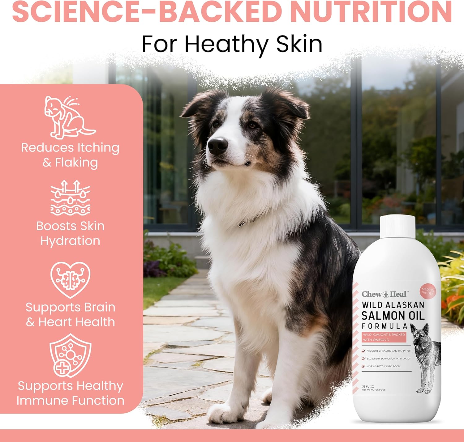 Aceite de Salmón Salvaje de Alaska para Perros - 473 ml - Omega 3, EPA, DHA, Vitamina D