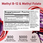 Jarrow Formulas Methyl B-12 & Methyl Folate - 60 Comprimidos Masticables