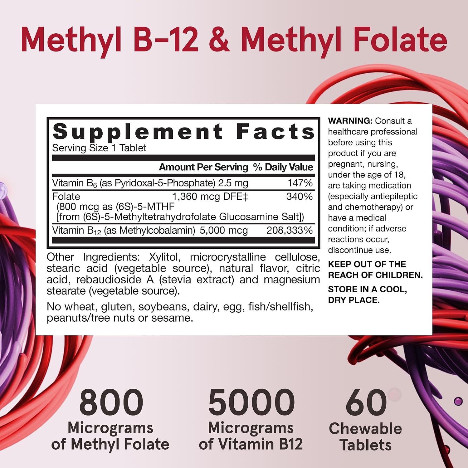 Jarrow Formulas Methyl B-12 & Methyl Folate - 60 Comprimidos Masticables