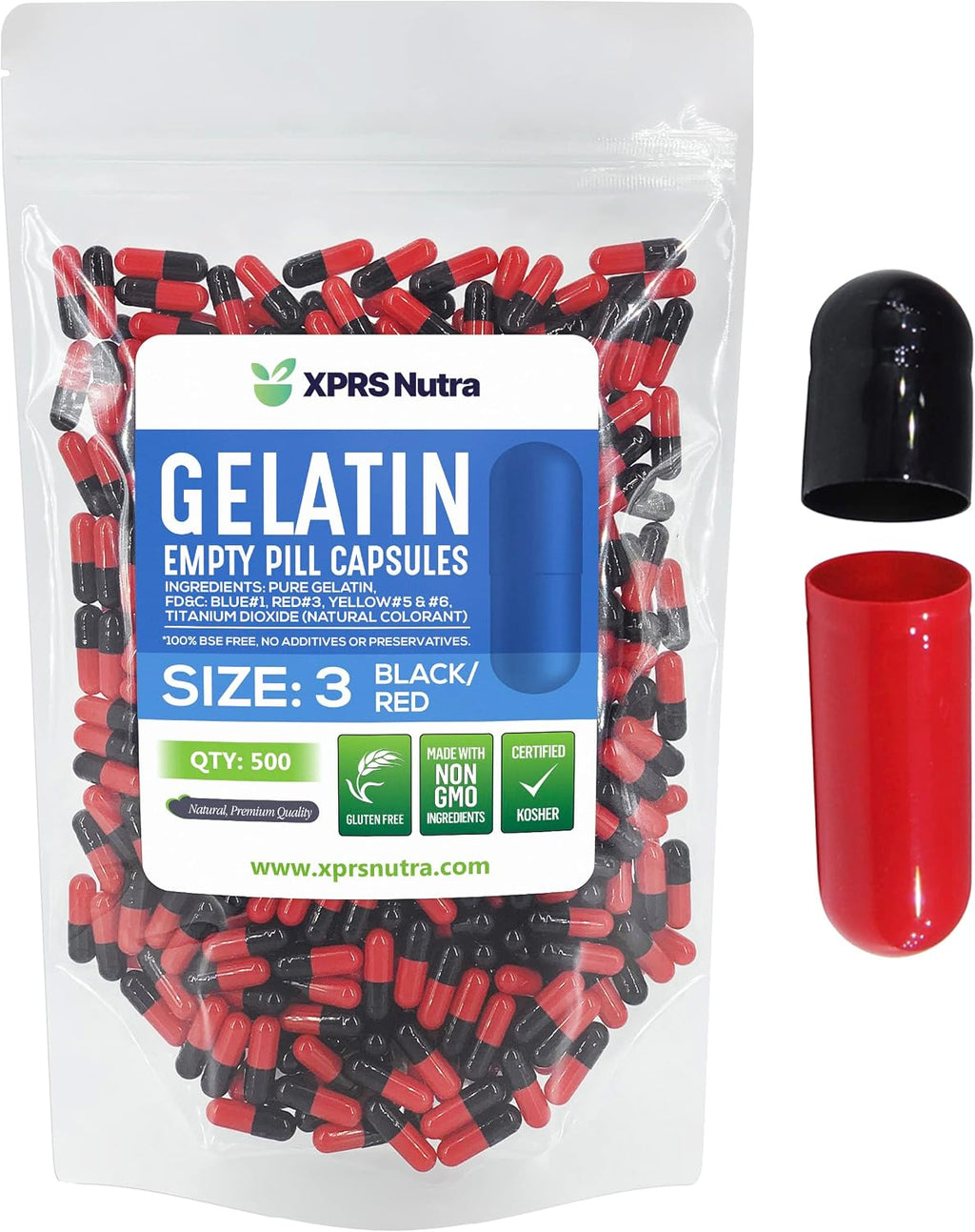 XPRS Nutra Cápsulas Vacías Tamaño 3 - 500 Unidades - Cápsulas de Gelatina Bovina para Rellenar - Haz tus Propias Cápsulas