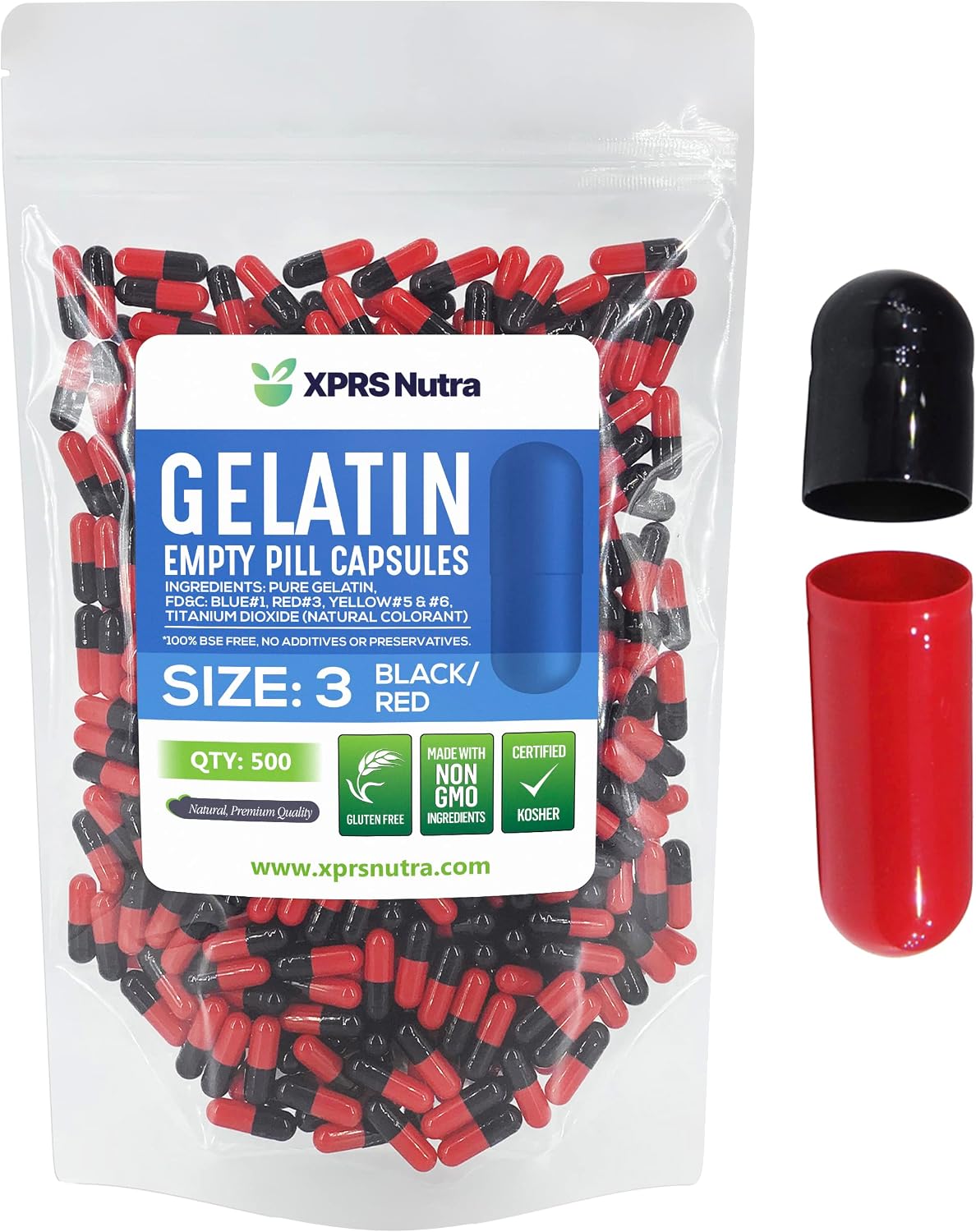 XPRS Nutra Cápsulas Vacías Tamaño 3 - 500 Unidades - Cápsulas de Gelatina Bovina para Rellenar - Haz tus Propias Cápsulas