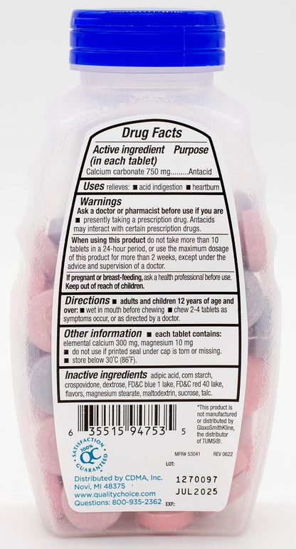 Quality Choice Antiácido Extra Strength - Carbonato Cálcico 750 mg - 96 Comprimidos Masticables Sabor Bayas (Pack de 2) – Image 3