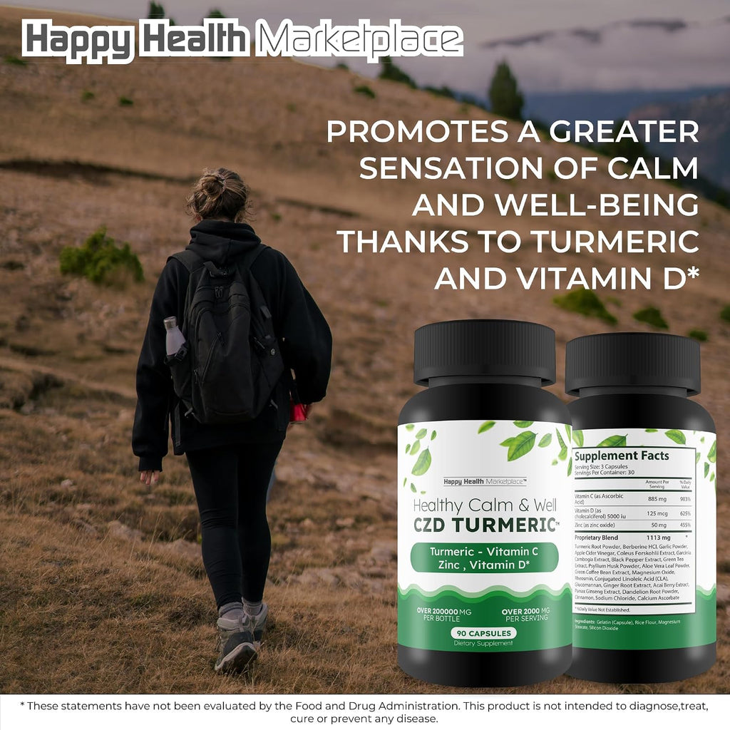 Healthy Calm & Well CDZ Cápsulas - Suplemento de Vitamina C, D, Zinc y Cúrcuma con Magnesio