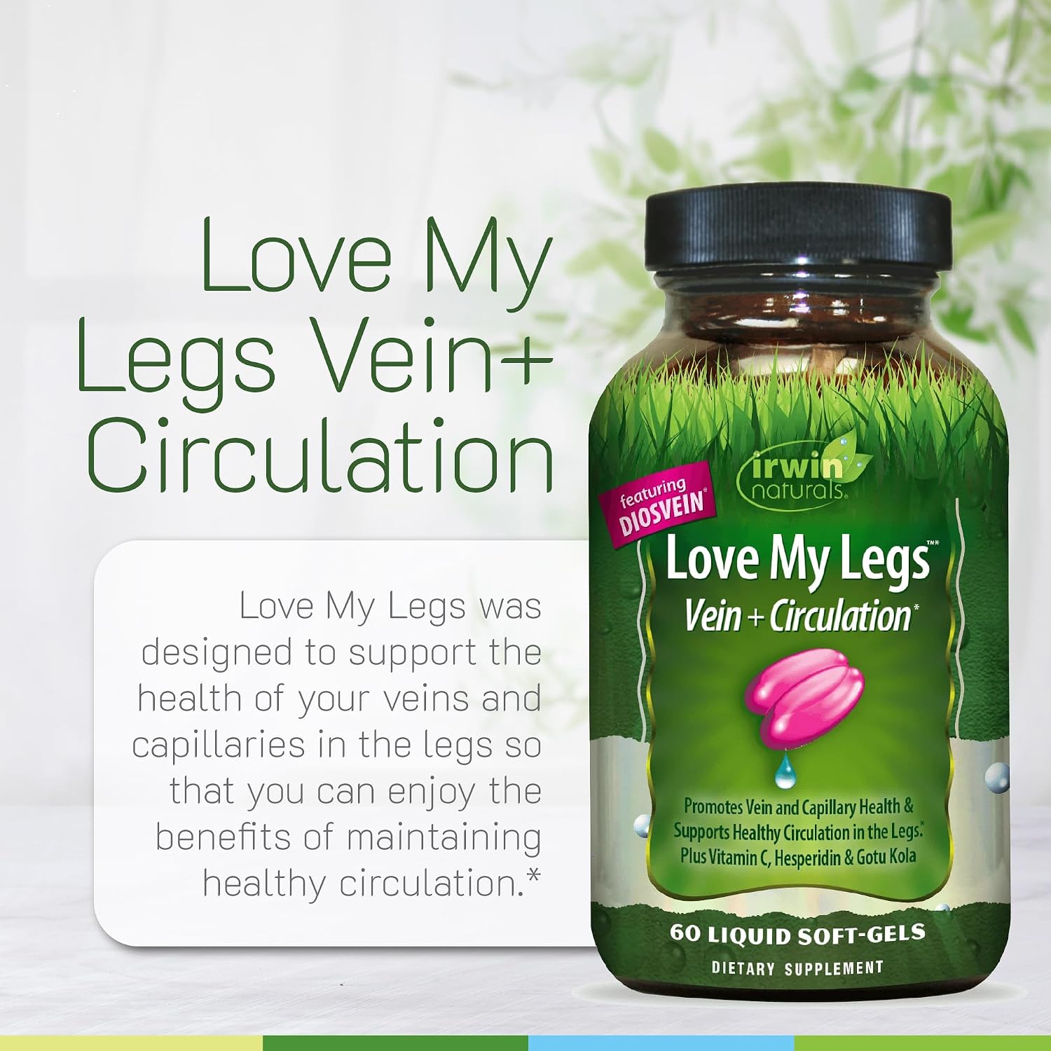 Irwin Naturals Love My Legs - 60 Cápsulas Blandas Líquidas - Apoyo a la Circulación de Piernas