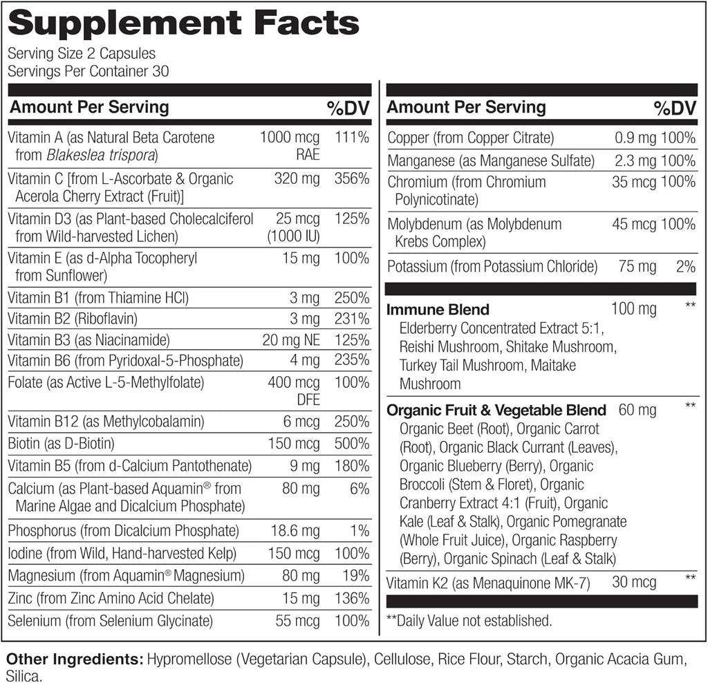 NATURELO Multivitamínico Completo con Elderberry y Setas - 60 Cápsulas Veganas