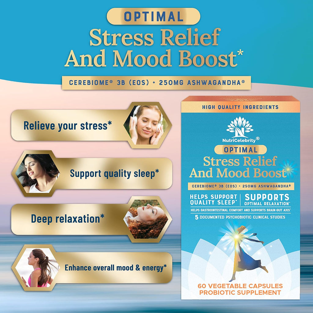 Nutricelebrity Optimal Stress Relief | Ashwagandha y Probióticos | 60 Cápsulas