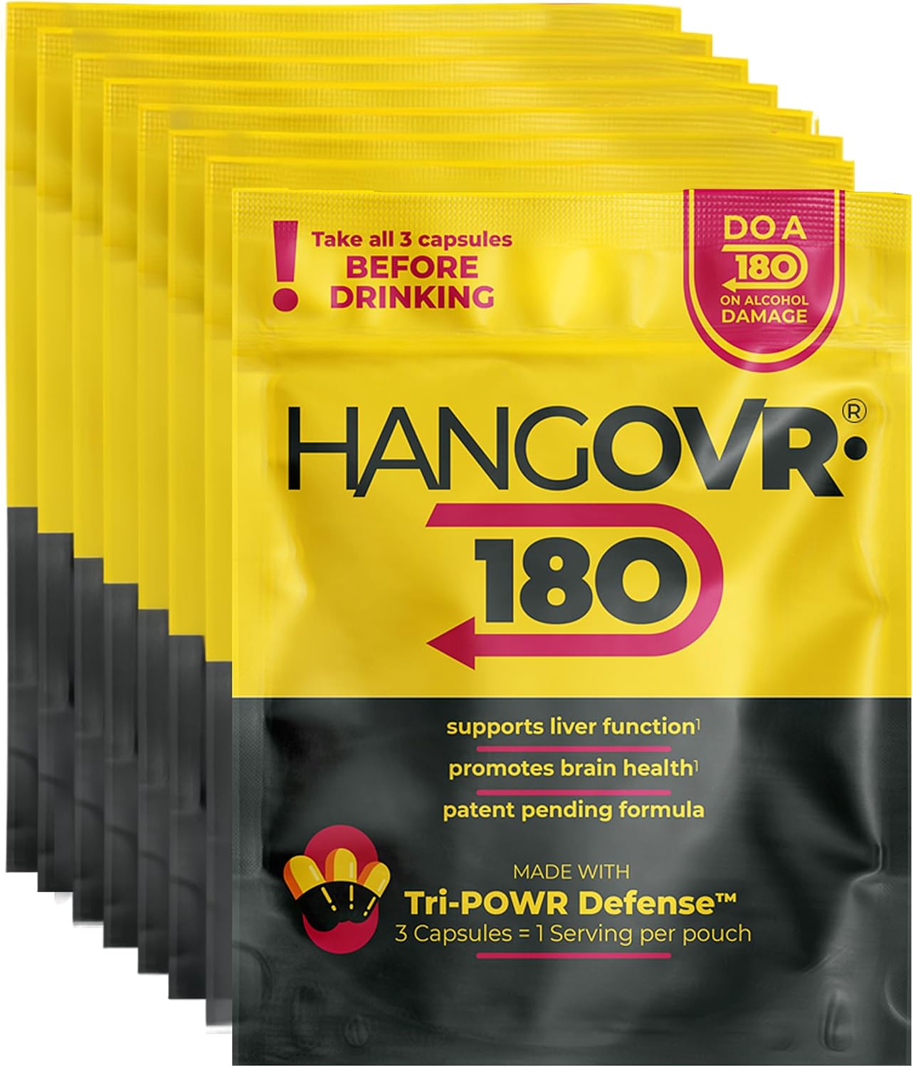 Hangovr180® Tri-Power Before Drinking Defense - Suplemento con DHM 1500mg (8 Sobres)