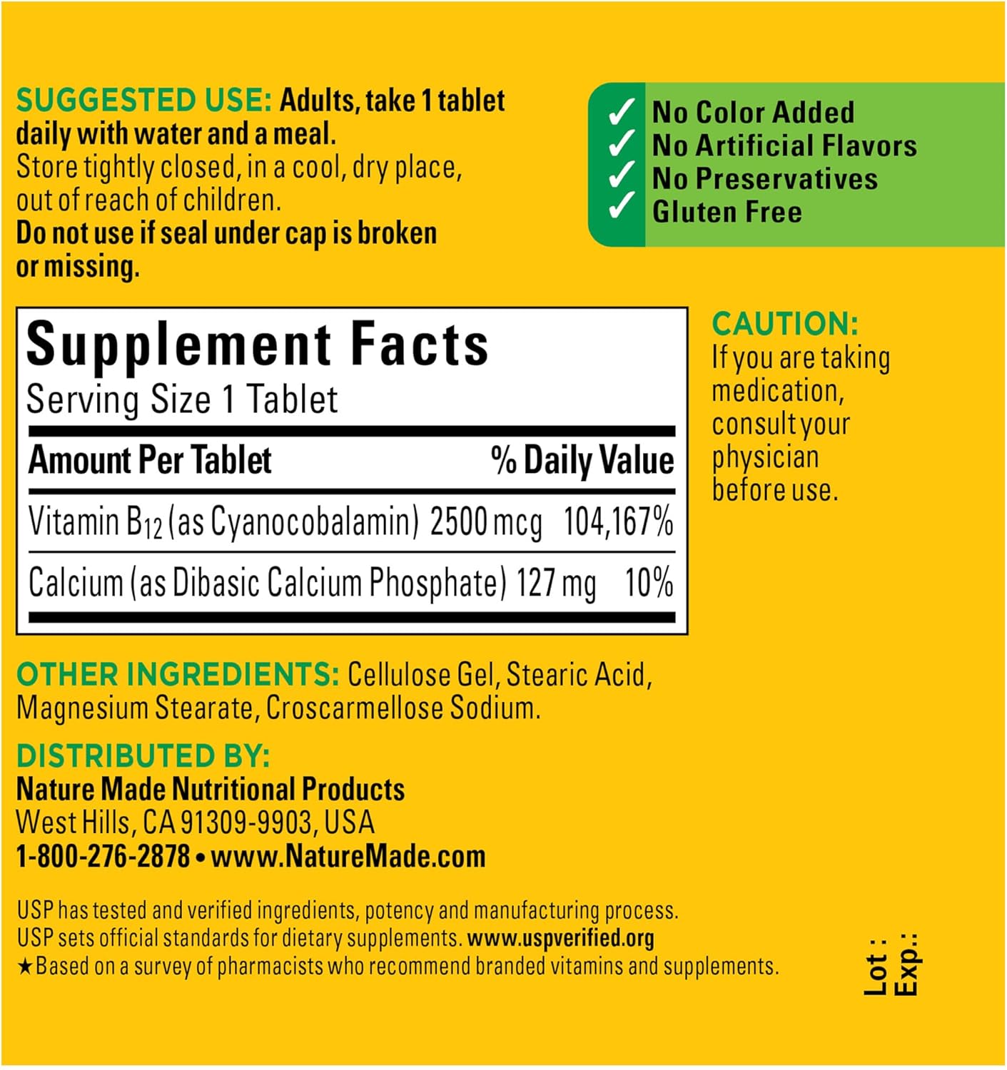 Nature Made Vitamina B12 2500 mcg, 60 Tabletas – Suplemento Dietético para el Metabolismo Energético
