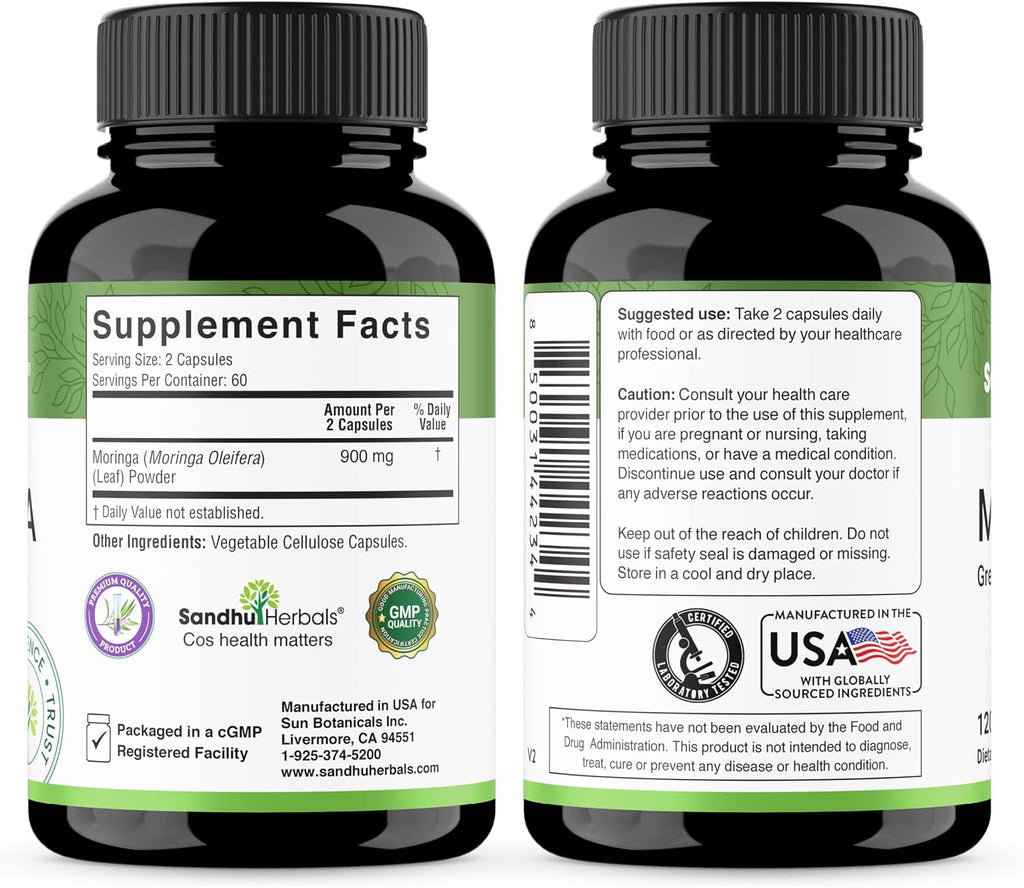 Pure Moringa Capsules – Cápsulas de Moringa Oleifera (120 uds, 900 mg)