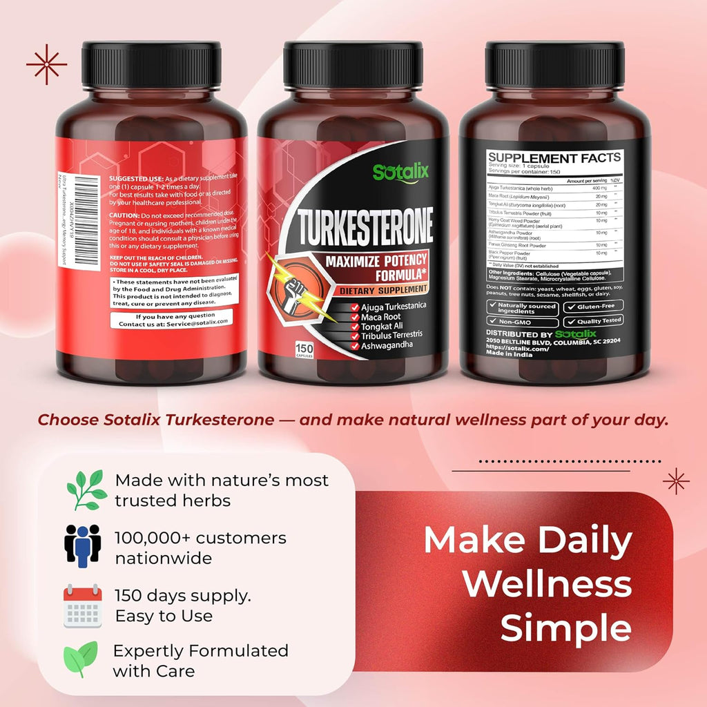 Ultra Turkesterone Ajuga Turkestanica Estandarizado 20% con Maca, Tribulus y Adaptógenos - 150 Cápsulas