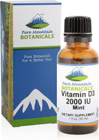 Pure Mountain Botanicals Gotas de Vitamina D3 Líquida – 2000 IU – Sabor a Menta Natural – Aceite MCT – 30 ml