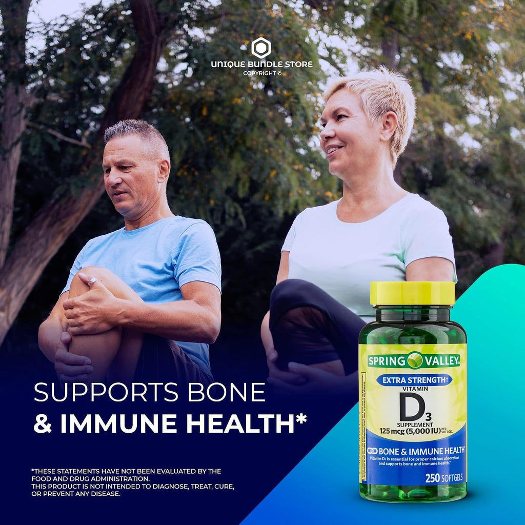 Vitamina D3 5000 IU 125 mcg - 250 Cápsulas Blandas de Alta Potencia