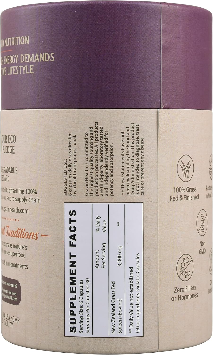 Grass Fed Bovine Spleen Capsules 3000 mg - Suplemento de Bazo de Bovino
