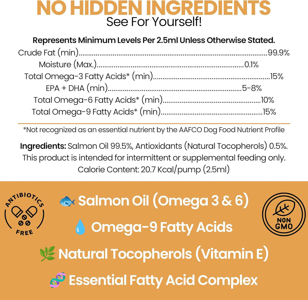 Aceite de Salmón para Perros y Gatos, 946 ml - Suplemento Rico en Omega 3 para Piel y Pelaje Saludables, Apoyo Articular e Inmunológico - Líquido Natural de Pescado - Cuidado Premium para Mascotas, Hecho en USA