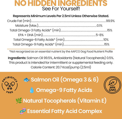 Aceite de Salmón para Perros y Gatos, 946 ml - Suplemento Rico en Omega 3 para Piel y Pelaje Saludables, Apoyo Articular e Inmunológico - Líquido Natural de Pescado - Cuidado Premium para Mascotas, Hecho en USA