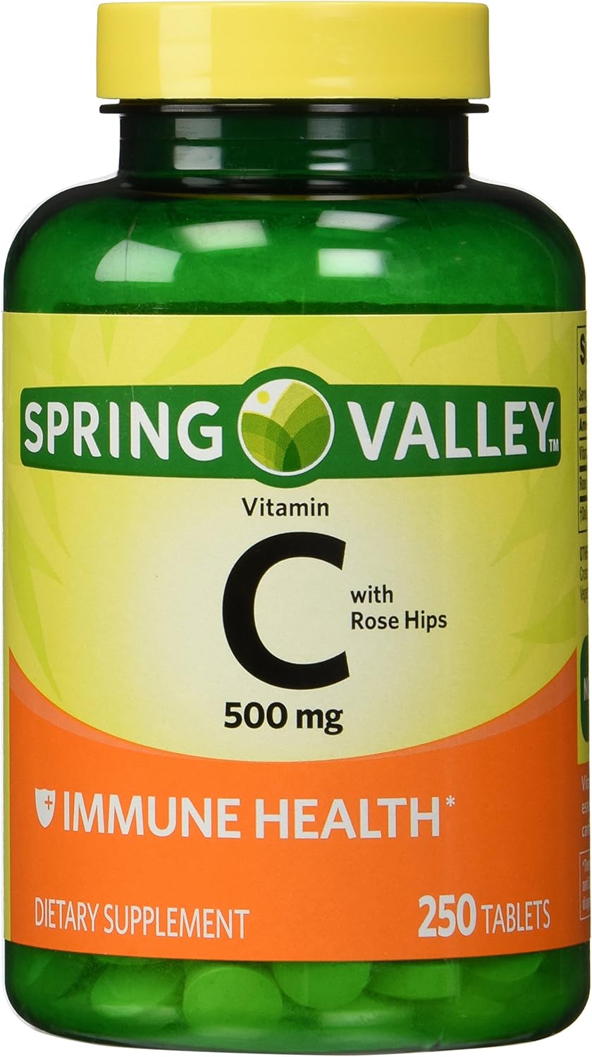 Spring Valley - Vitamina C con Rosa Mosqueta 500 mg, Pack Doble, 250 Comprimidos cada Frasco