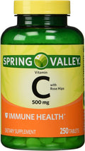 Spring Valley - Vitamina C con Rosa Mosqueta 500 mg, Pack Doble, 250 Comprimidos cada Frasco