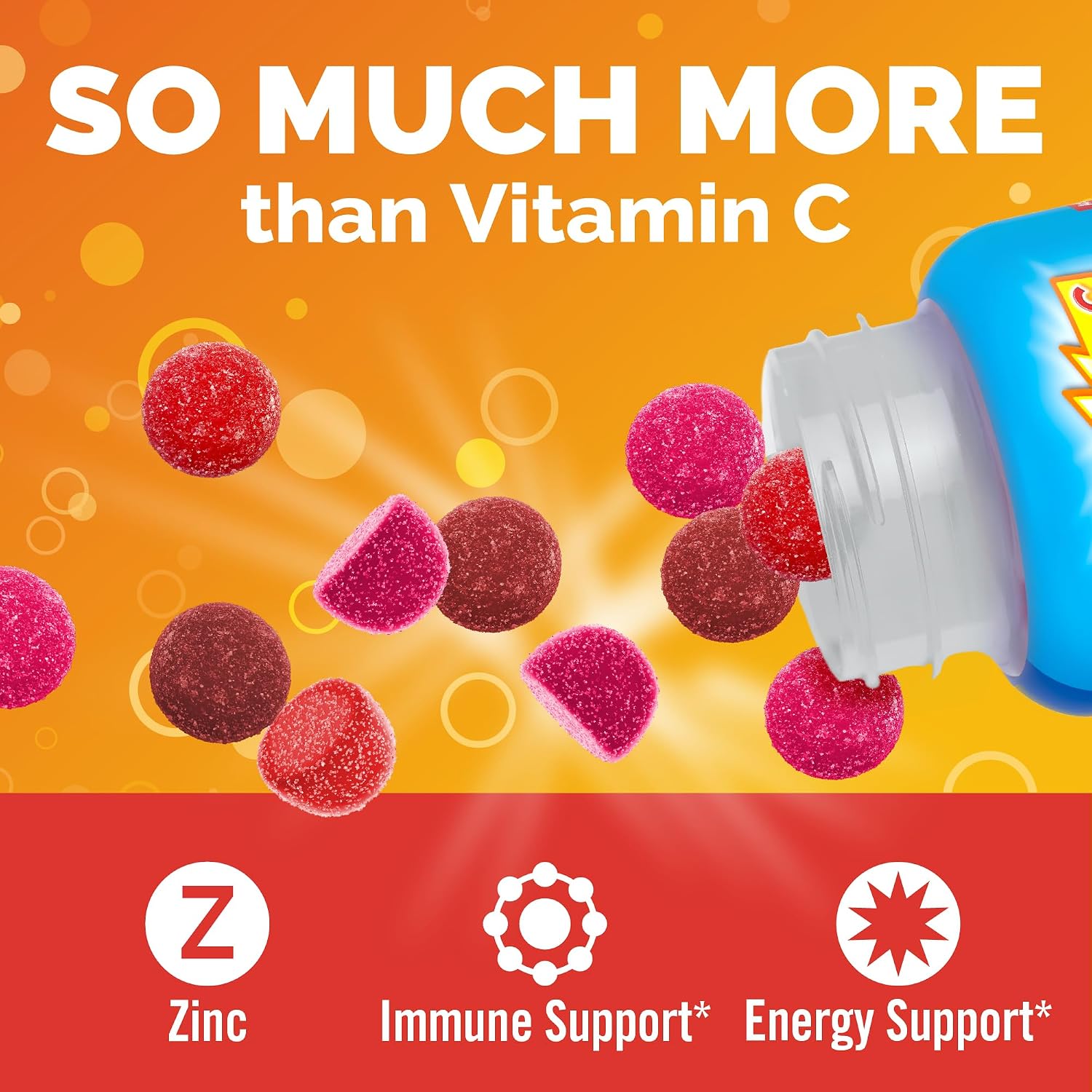 Emergen-C Kidz Gomitas de Apoyo Inmunitario con Vitamina C y B, Sabor Berry Bash, 44 uds