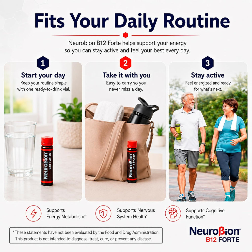 Neurobion Forte Vitaminas B12, B6, B1, B2 y Niacina - 20 Viales Orales de 10 ml - Complejo B Líquido para Energía y Sistema Nervioso