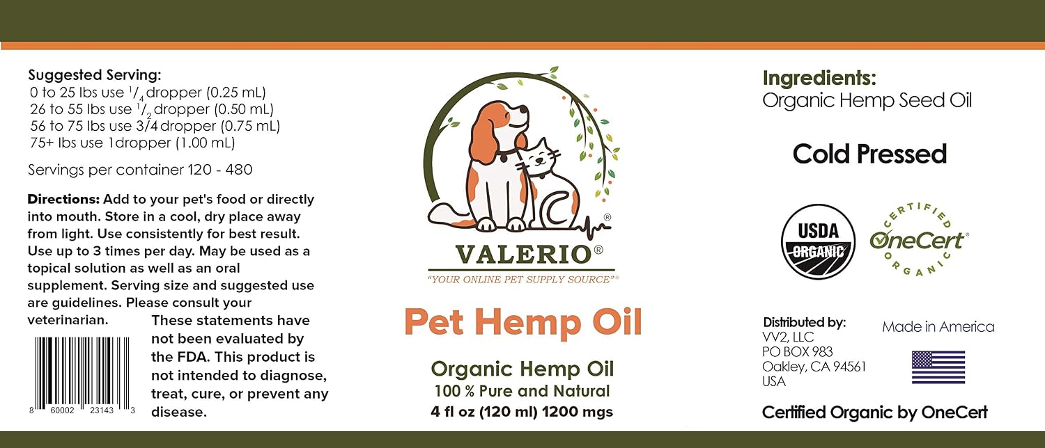Valerio Pets Aceite de Cáñamo para Perros y Gatos - 118 ml