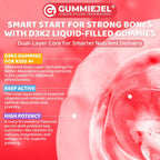 Gominolas líquidas de vitamina D3, K2 y calcio para niños y adolescentes, 1000 UI / 2000 UI D3 con magnesio, omega-3 de algas, vitaminas para huesos y dientes, absorción de calcio, cerebro e inmunidad, sin azúcar, pack de 2