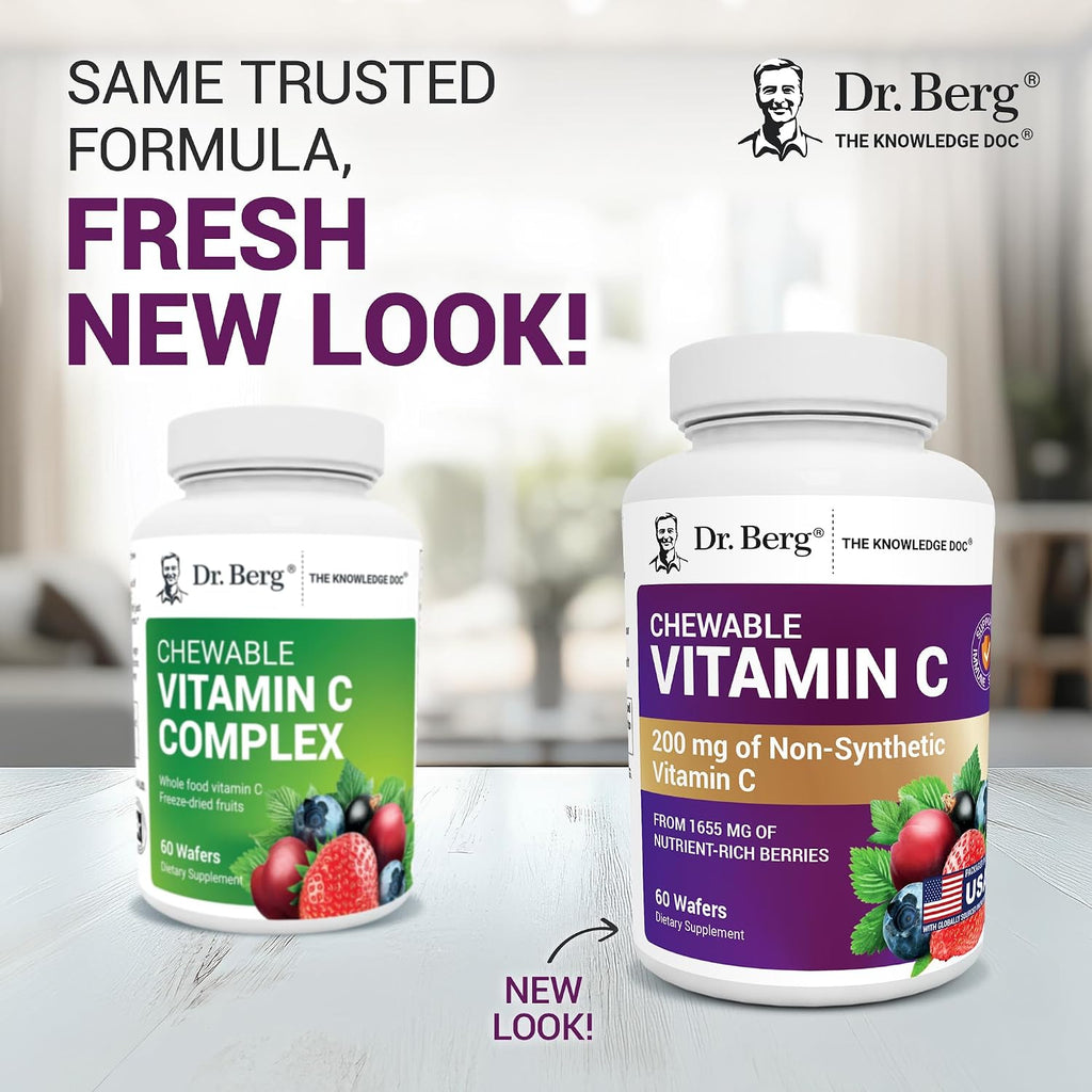 Dr. Berg Complejo de Vitamina C Masticable - Elaborado con Bayas Orgánicas No-GMO - 60 Deliciosas Pastillas