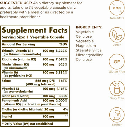 Solgar B-Complex 100 - 50 Cápsulas Vegetales – Personas mayores: Con la edad, la absorción de B12 y otras – Image 2