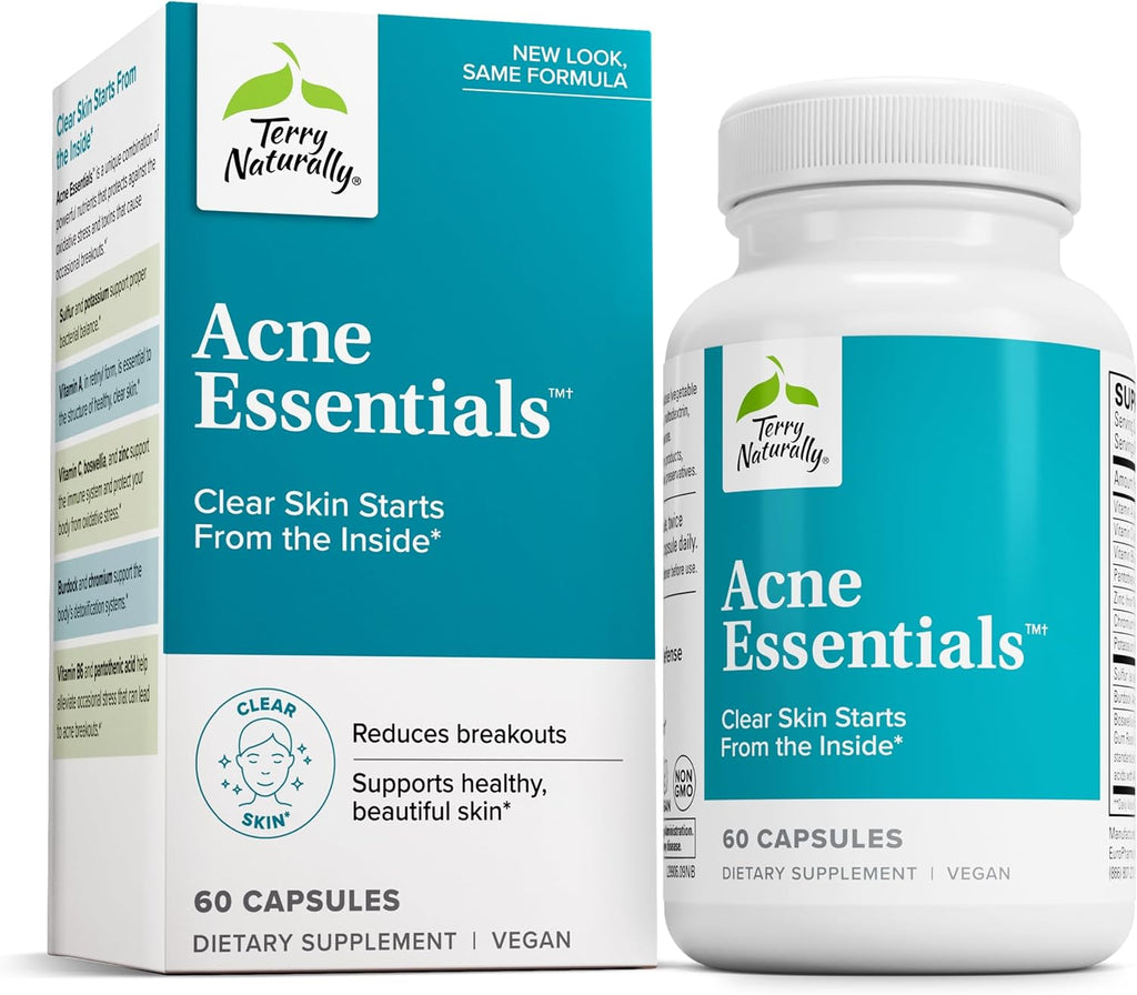 Terry Naturally Acne Essentials - 60 Cápsulas - Para una Piel Clara y Saludable - Vegano, Sin Gluten