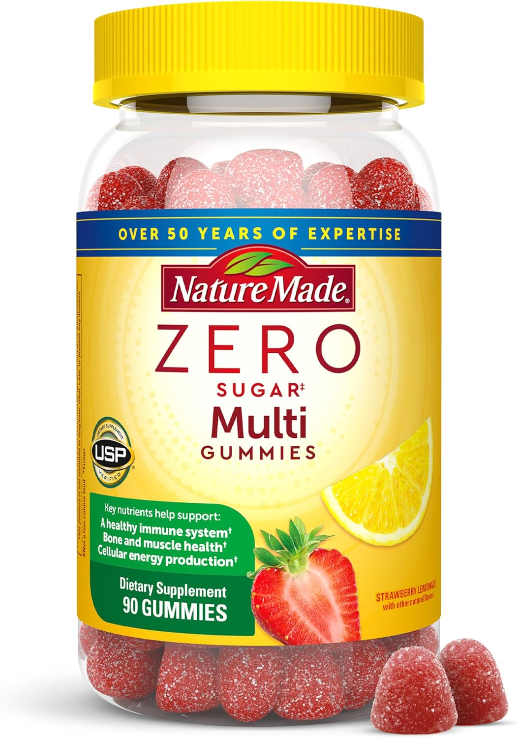 Nature Made Zero Sugar Multivitamin Gummies - Multivitamínico sin azúcar para hombres y mujeres - 90 gomitas (45 días)