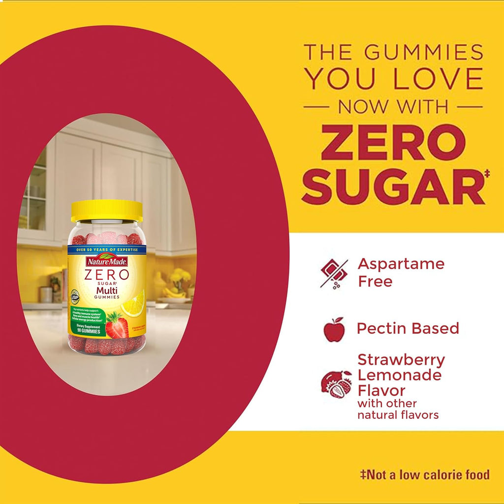 Nature Made Zero Sugar Multivitamin Gummies - Multivitamínico sin azúcar para hombres y mujeres - 90 gomitas (45 días)