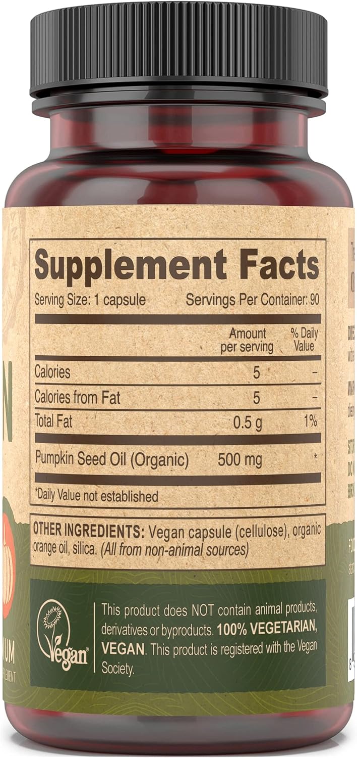 DEVA Nutrition Aceite de Semilla de Calabaza Vegano 500 mg, Prensado en Frío y Sin Refinar - 90 Cápsulas