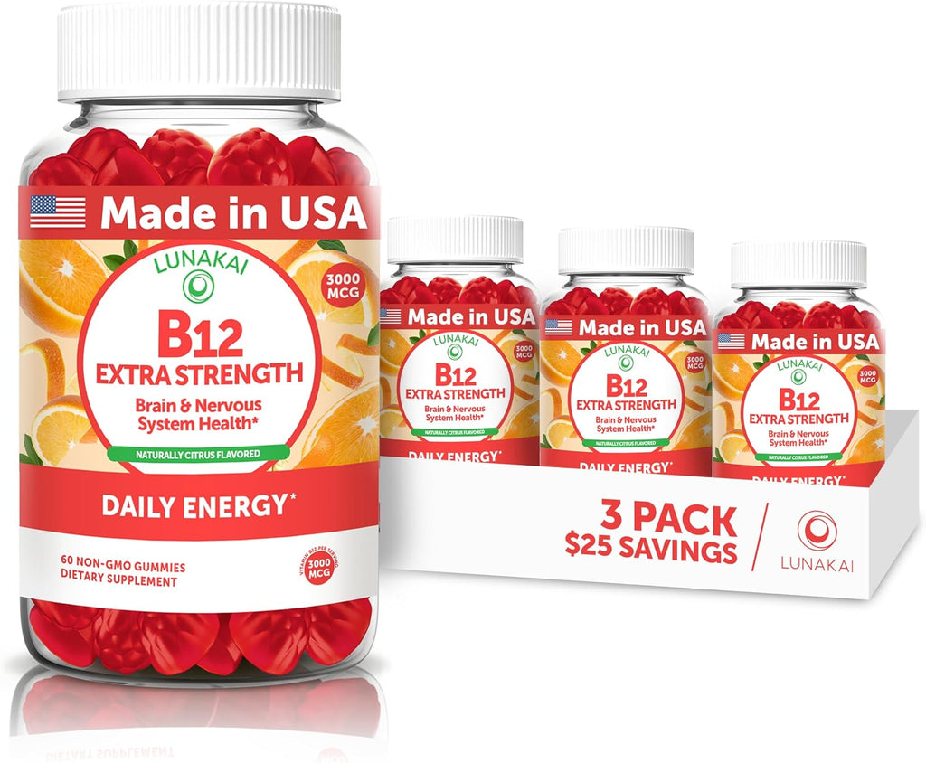 Lunakai Gominolas de Vitamina B12 3000mcg - Metilcobalamina para Energía y Metabolismo