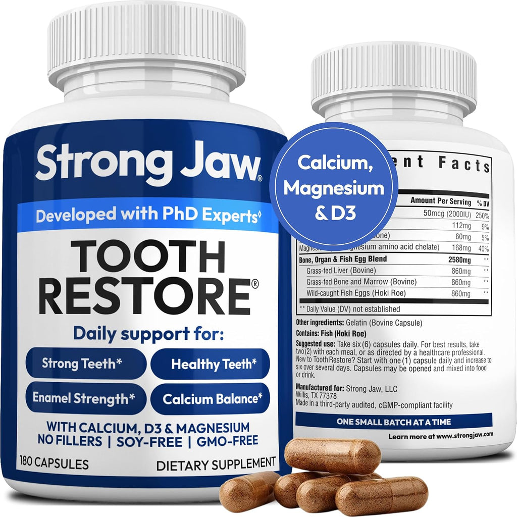Strong Jaw Tooth Restore - 180 Cápsulas - Suplemento para Dientes y Encías con Hidroxiapatita y Calcio