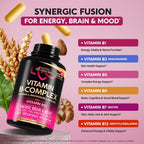 NUTRAHARMONY Complejo de Vitamina B con Riboflavina B2, B12, B1, B3, B5, B6, B7, B8, B9, Vitamina C, Colina, Inositol – 120 Cápsulas Veganas