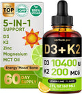 5-in-1 Vitamin D3 K2 Drops - Vitamina D3 10000 UI y K2 (MK-7) 200 mcg con Magnesio, Zinc y MCT Oil - 60 ml, 60 Días