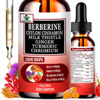 Berberine Drops 6-en-1 de Vita letuo - Complejo Líquido de Berberina con Canela, Cardo Mariano y Cúrcuma, 30 Dosis