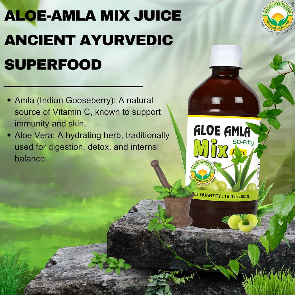 Basic Ayurveda Aloe Vera & Amla Herbal Mix Juice 480 ml