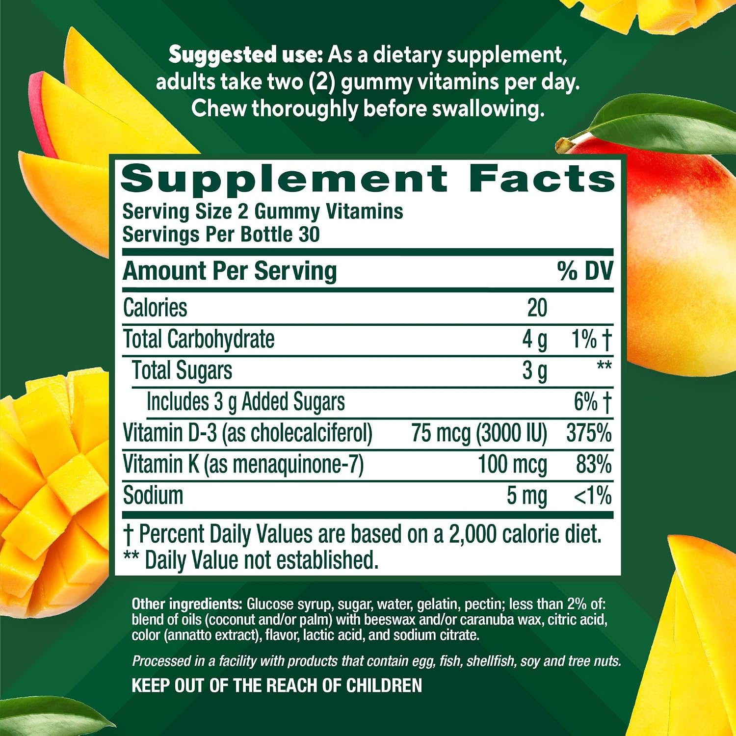 Vitafusion Power Plus Vitamina D3 K2 Gomitas, 3000 UI, 60 Unidades, Sabor Tropical Punch