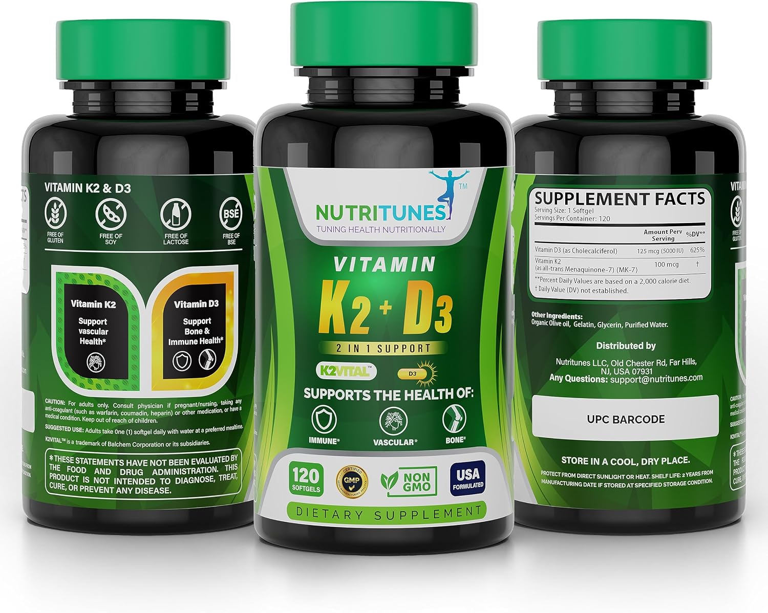 Nutritunes D3 K2 5000 UI + 100 mcg MK-7 120 Cápsulas