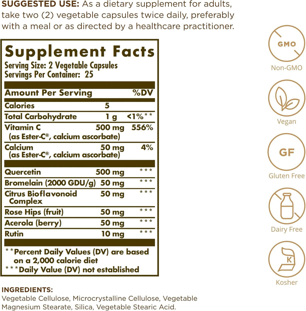 Solgar Quercetin Complex con Ester-C Plus - 50 Vegetable Capsules (Pack of 2) - Immune Support