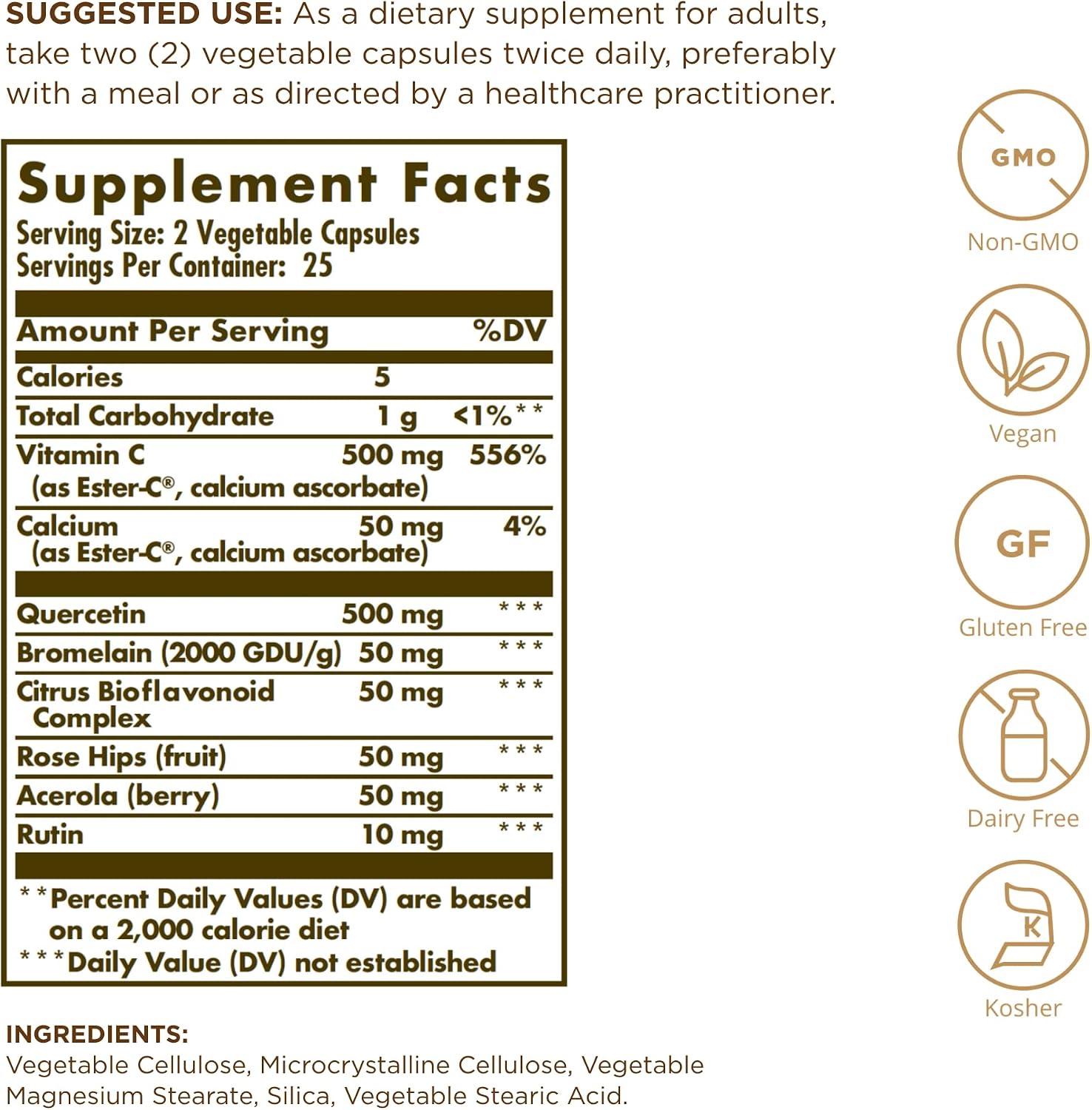 Solgar Quercetin Complex con Ester-C Plus - 50 Vegetable Capsules (Pack of 2) - Immune Support