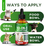 Multivitamínico Líquido para Perros y Gatos 10 en 1 - Vitaminas C, D3, Grupo B, Glucosamina, Arándano - Sabor a Carne - 60 ml