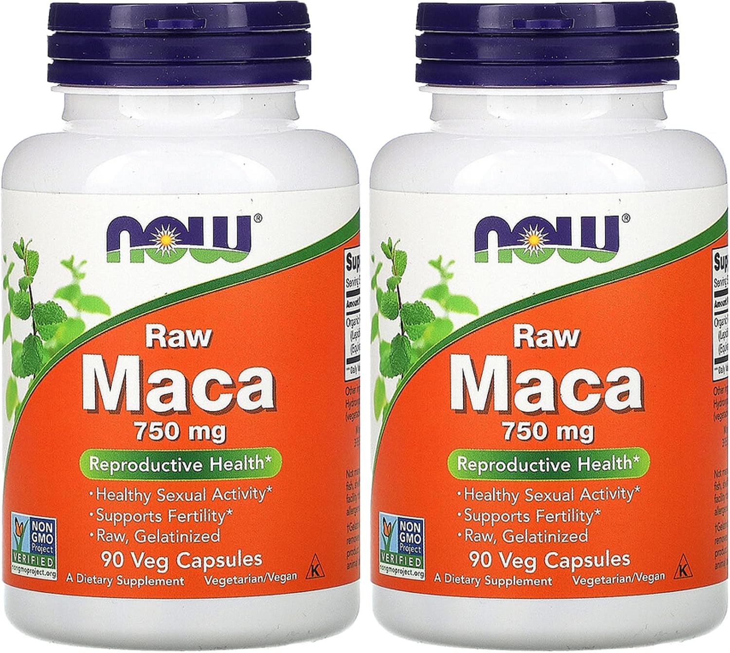 NOW Foods, Maca, Cruda, 750 mg, 90 Cápsulas Vegetales (2 Envases)