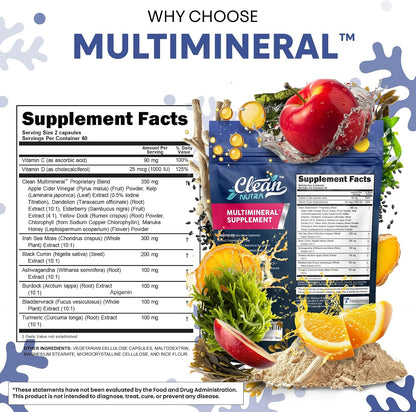 Clean Nutraceuticals Sea Moss Black Seed Oil Ashwagandha Turmeric Bladderwrack Burdock con Vitamina C y D3, 120 cápsulas – Image 5