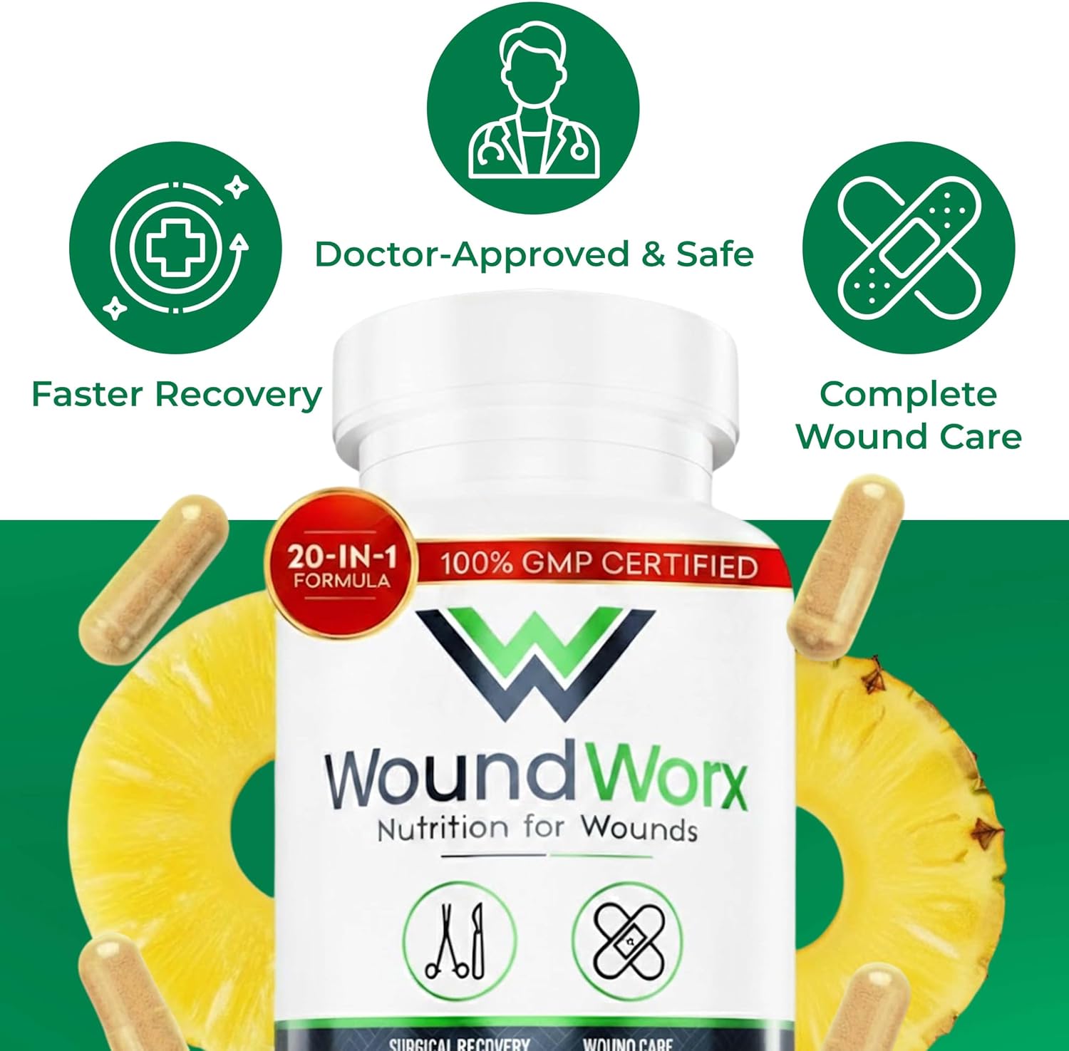 Free Life Labs WoundWorx Nutrition - Apoyo para Cicatrices y Cirugía, 90 cápsulas