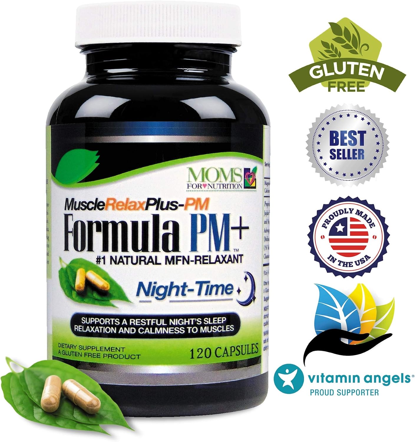 Fórmula Relajante Muscular Nocturna – Más de 1.500mg con Magnesio Glicinato – Sin Gluten – 120 Cápsulas