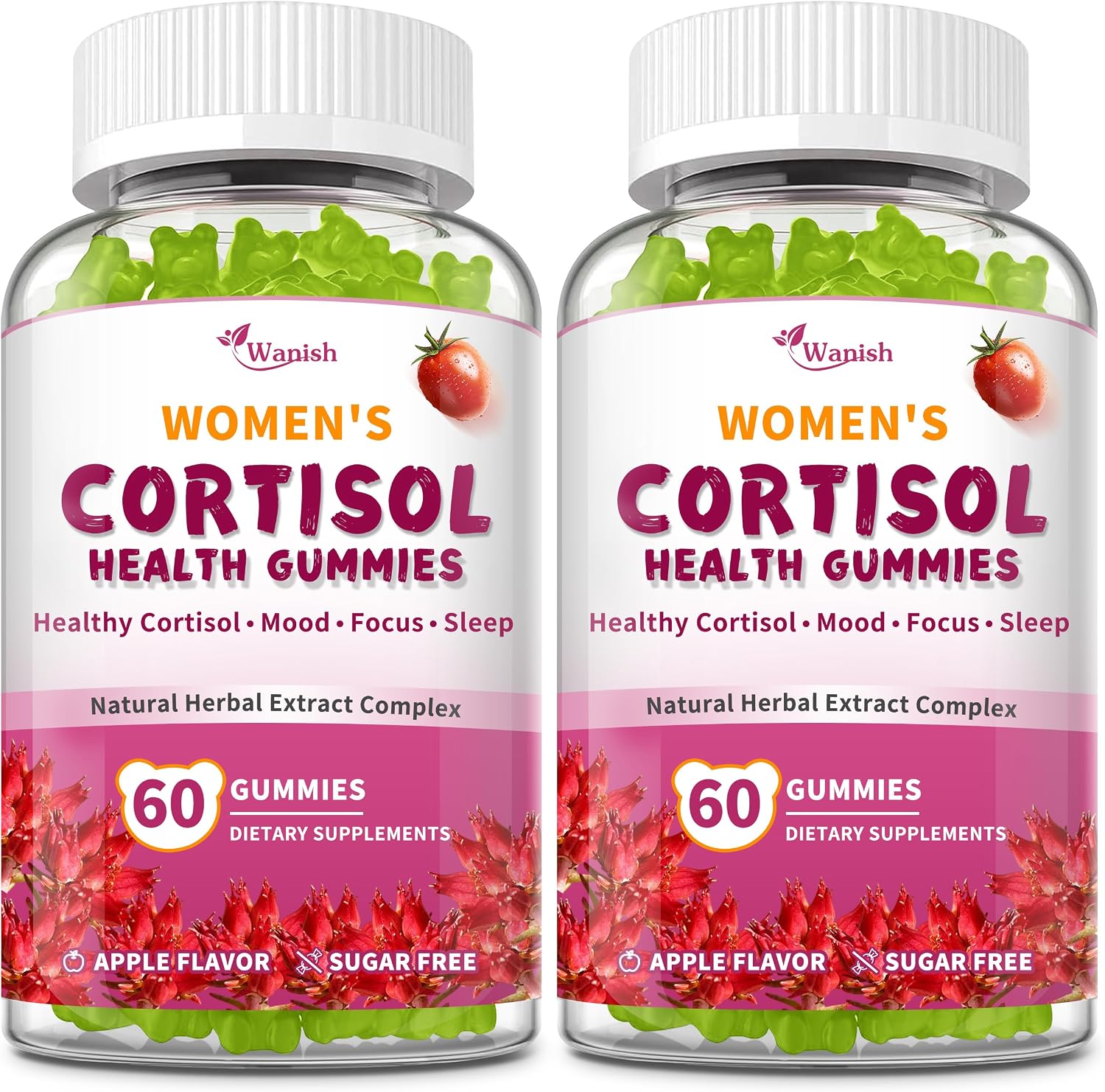 Gominolas de Cortisol para Mujer - Con Ashwagandha y Rhodiola Rosea - 120 Gominolas Veganas Sabor Manzana