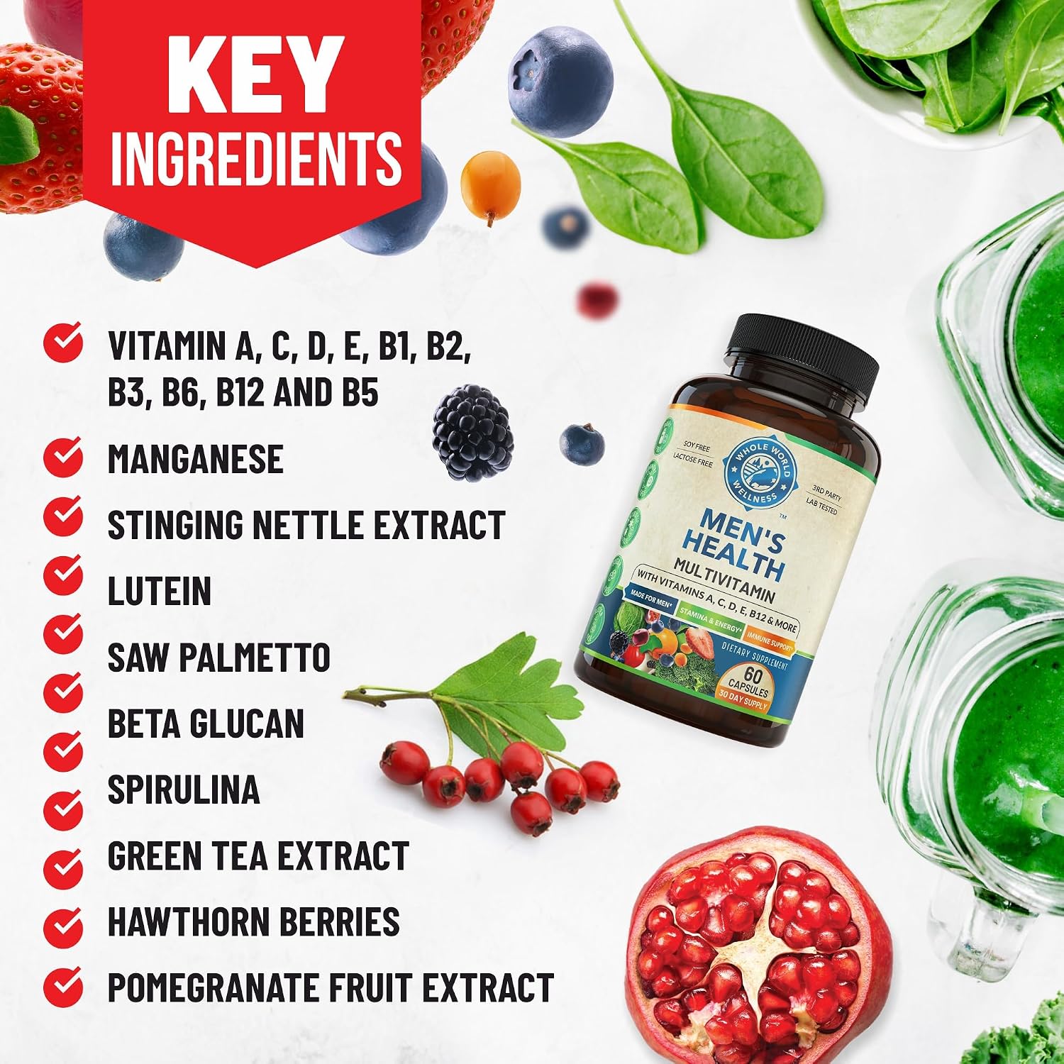 Whole World Wellness Multivitamínico Diario para Hombres - 30+ Nutrientes, Energía y Rendimiento